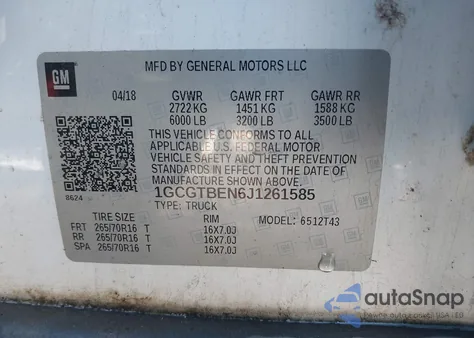 2018 Chevrolet Colorado Wt from USA, damaged, VIN 1GCGTBEN6J1261585